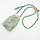 Chinese-style Song Brocade Beaded Chain Phone Bag - Clip Closure Mini Crossbody Pouch