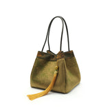Chinese-style Song Brocade & Xiangyunsha Bucket Crossbody Bag - Retro Practical Travel Handbag