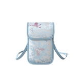 Chinese-style Song Brocade Beaded Chain Phone Bag - Clip Closure Mini Crossbody Pouch