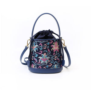 Chinese-style Song Brocade & Xiangyunsha Bucket Crossbody Bag - Retro Practical Travel Handbag