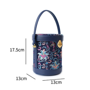 Chinese-style Song Brocade & Xiangyunsha Bucket Crossbody Bag - Retro Practical Travel Handbag