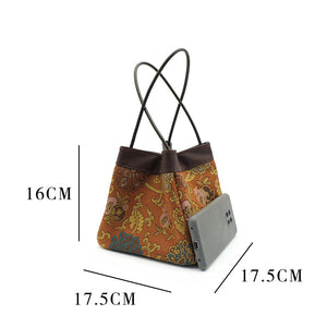 Chinese-style Song Brocade & Xiangyunsha Bucket Crossbody Bag - Retro Practical Travel Handbag