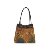Chinese-style Song Brocade & Xiangyunsha Bucket Crossbody Bag - Retro Practical Travel Handbag