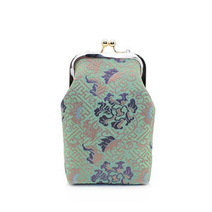 Chinese-style Song Brocade Beaded Chain Phone Bag - Clip Closure Mini Crossbody Pouch