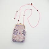 Chinese-style Song Brocade Beaded Chain Phone Bag - Clip Closure Mini Crossbody Pouch
