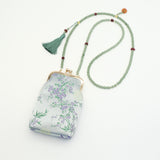 Chinese-style Song Brocade Beaded Chain Phone Bag - Clip Closure Mini Crossbody Pouch