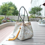Chinese-style Song Brocade & Xiangyunsha Bucket Crossbody Bag - Retro Practical Travel Handbag