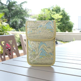 Chinese-style Song Brocade Beaded Chain Phone Bag - Clip Closure Mini Crossbody Pouch